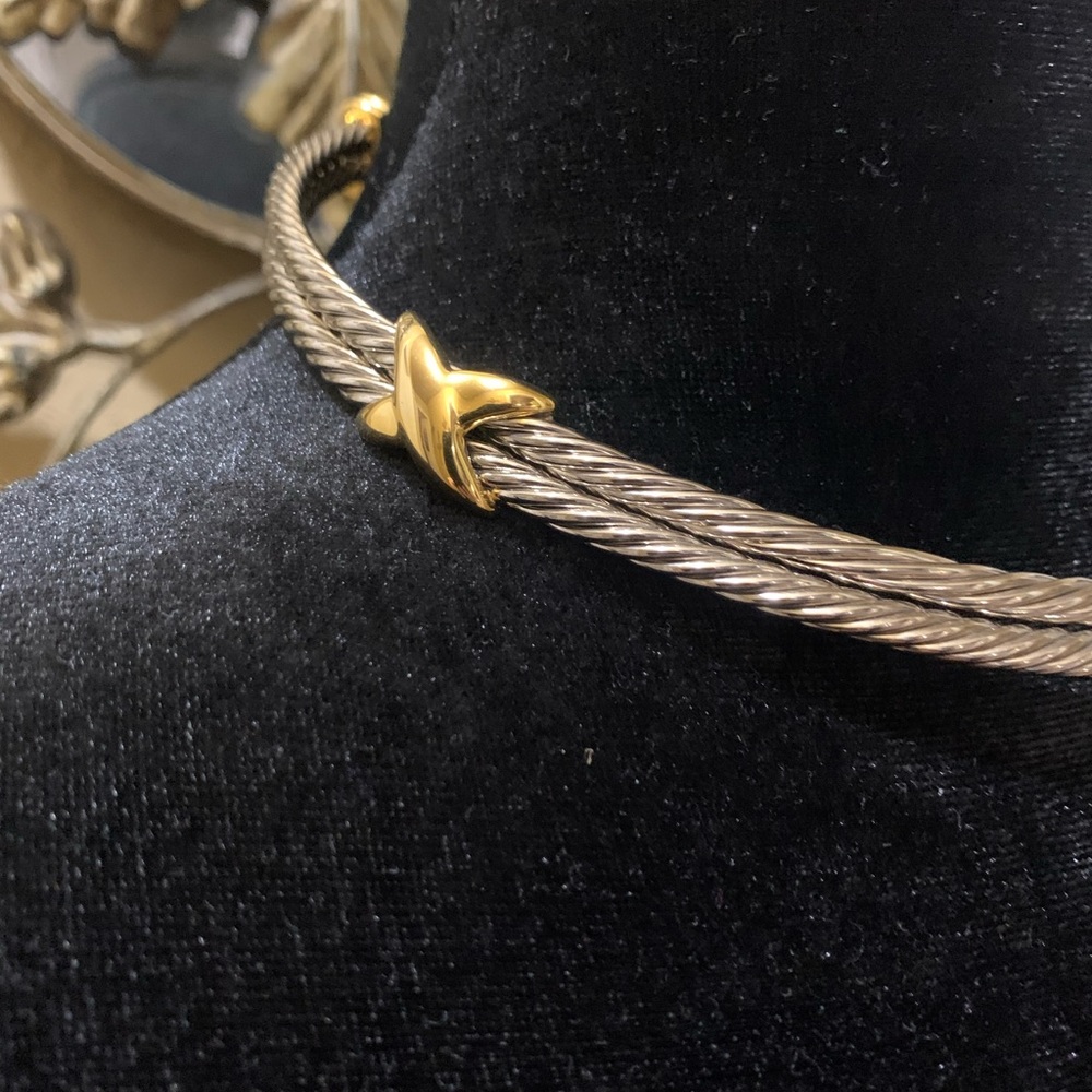 Classic 3 Double X Cable Choker Necklace and Earring Set in Gold & Silver Tones - Picture 4 of 6